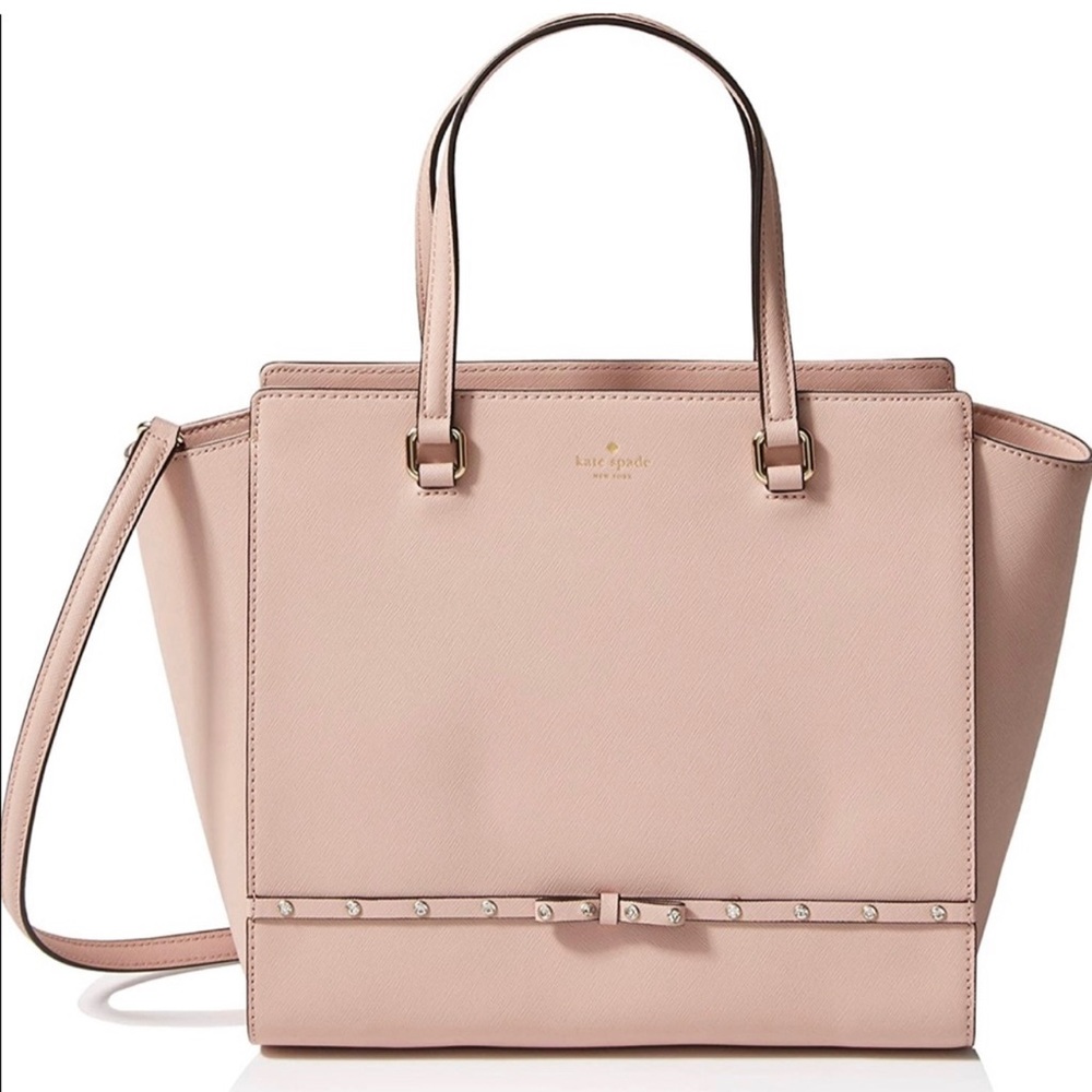 Kate Spade Large Hadlee Laurel WayJeweled Pink Saffiano Leather Bag